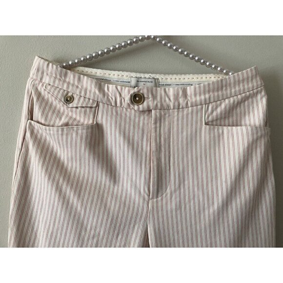 Anthropologie Size 6 The Essential Slim Cream Red Striped Pinstripe Ankle Pants - Picture 2 of 5
